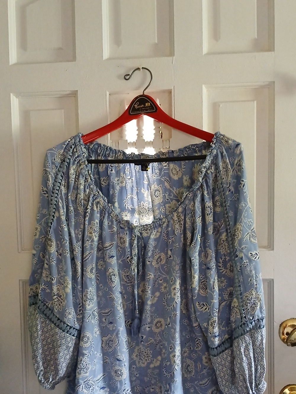 Chadwicks Light Blue Floral Peasant Tunic Boho Style